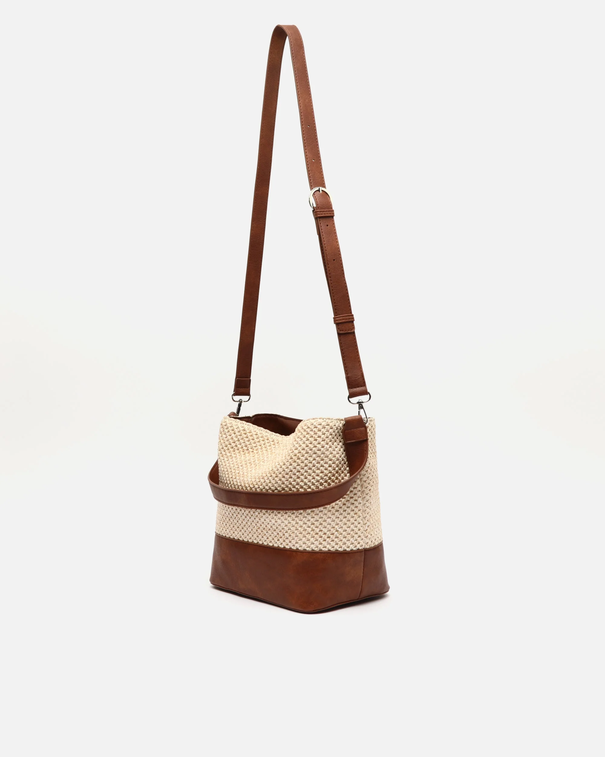 Esteni bolso de hombro pequeño efecto rafia con asa bandolera extraíble ED. - Image 3